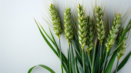 Naklejka premium green wheat ears isolated on a white background, capturing the essence of nature's harvest