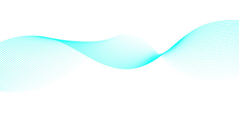 Obraz premium Abstract Blue Wavy Line Graphic with Smooth Flowing Cyan Ribbon Soundwave and Layered Digital Signal Curves on Minimal White Background.