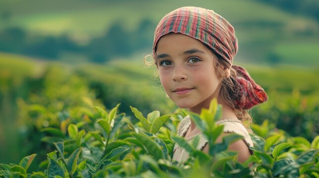 young girl amid Rize's tea gardens, embodying the rich tradition of Turkish tea cultivation