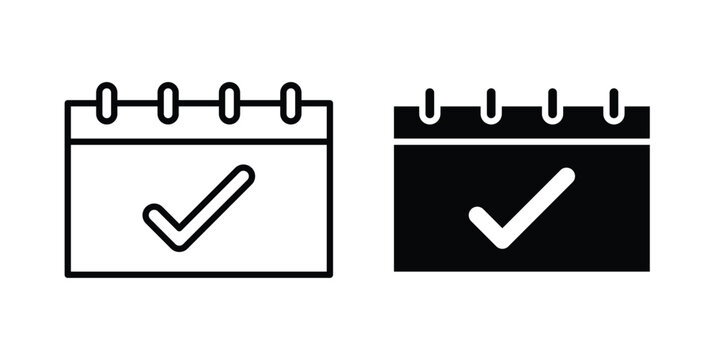 Calendar check icon on white background editable stroke and solid flat.