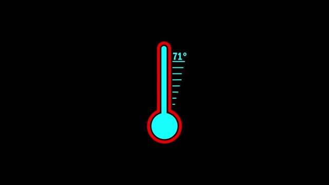 Thermometer icon animation. Digital meter indicates weather temperature 71 degree increse or decline.Thermometer equipment showing hot or cold weather.Thermometer equipment showing hot or cold weather