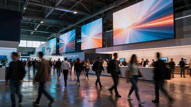 People walking in a modern convention center