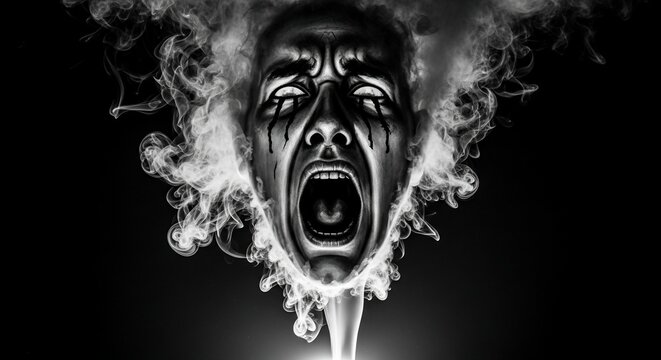 Abstract screaming face smoke effect