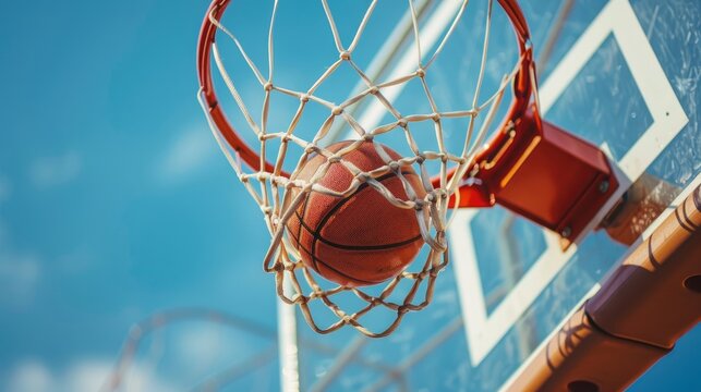Basketball hit the basket on the basketball backboard