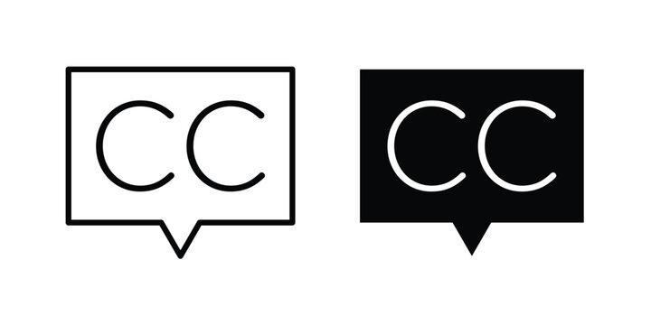 Closed caption icon on white background editable stroke and solid flat.
