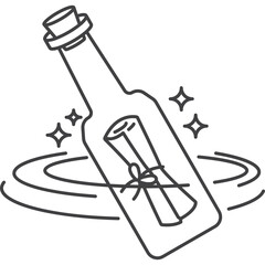 Obraz premium Message in a bottle floating on water line art illustration