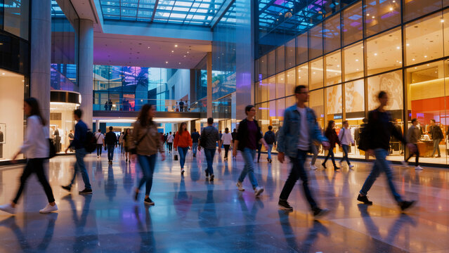 People walking in a modern shopping mall