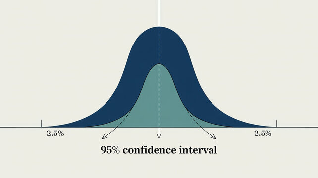 Statistical Confidence Graph: A visual representation of a bell curve illustrates the concept of statistical confidence intervals, critical in data analysis and probability calculations.