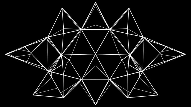 Symmetrical wireframe structure of equilateral triangles, geometric precision, 3D rendering.