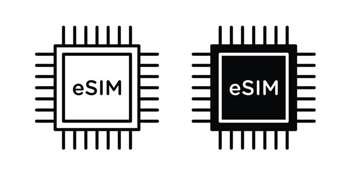 ESIM icon on white background editable stroke and solid flat.