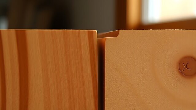 Two pieces of wood with an interlocking dovetail joint, woodworking craftsmanship.