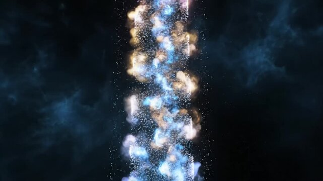 Abstract Colorful Particle Stream Rising in Dark Sky with Magical Energy and Sparkle Effects