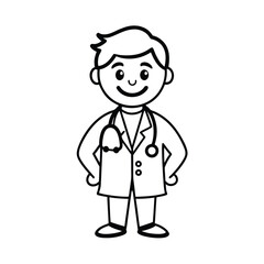 Fototapeta premium Cartoon line illustration of medical doctor with stethoscope on white.