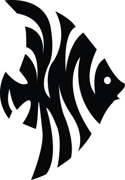 Abstract tribal-style angelfish silhouette, representing aquatic life and marine beauty with a minimalist design