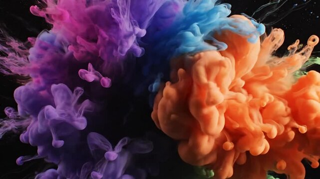 Explosive Burst of Vibrant Colorful Powders Spreading, Abstract Background of Mixed Hues in Motion