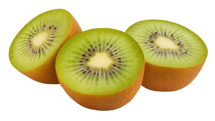 Fototapeta premium Sliced fresh kiwi fruits with brown seeds and green flesh