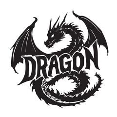 Fototapeta premium Fierce Dragon Illustration with Wings and Typography — Mythical Creature Symbol for Fantasy, Power, and Legendary Design