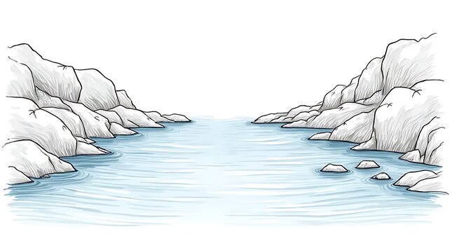 Calm Rocky Sea Channel Between Light Grey Cliffs