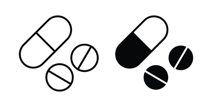 Medicine pills icon on white background editable stroke and solid flat.