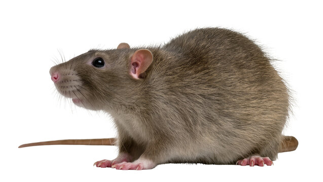 Gray Brown Furry Brown Rat Standing with Long Tail