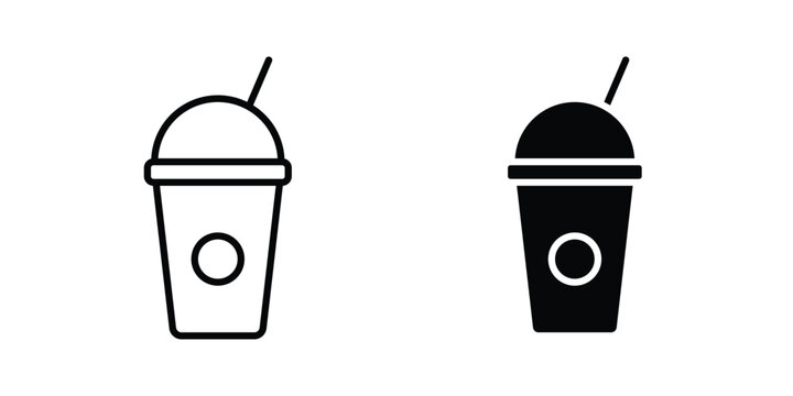 Milk shake icon on white background editable stroke and solid flat.