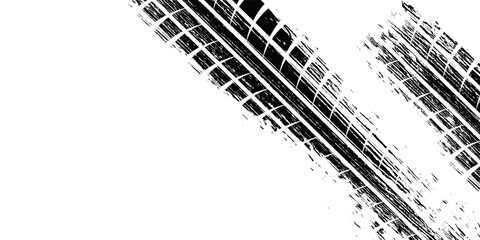 Auto tire tread grunge element. Car and motorcycle tire pattern, wheel tyre tread track. Black tyre print. © sunarti