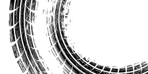 Auto tire tread grunge element. Car and motorcycle tire pattern, wheel tyre tread track vector © sunarti