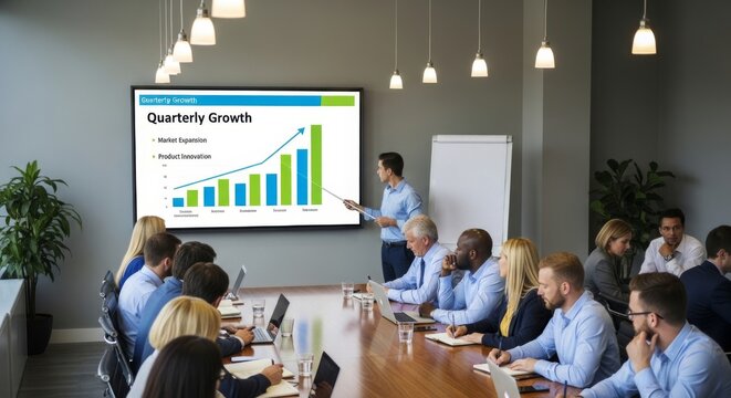 Business Presentation of Quarterly Growth in Meeting
