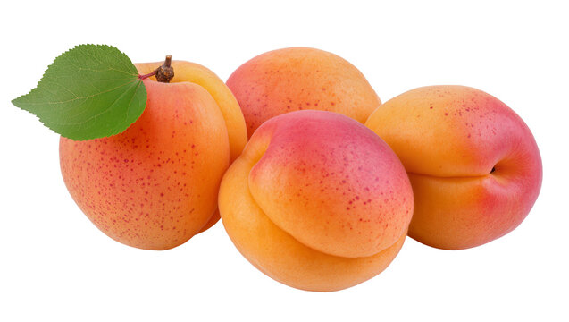 Ripe Orange Red Apricots with Green Leaf and Stem