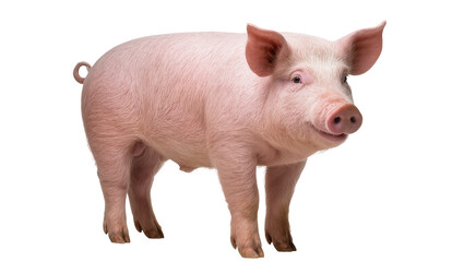 Pink Domestic Pig Standing with Curly Tail and Snout © Rowan