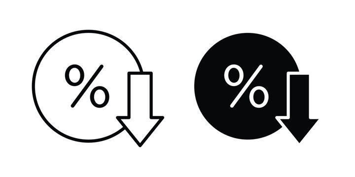 Percent down icon on white background editable stroke and solid flat.