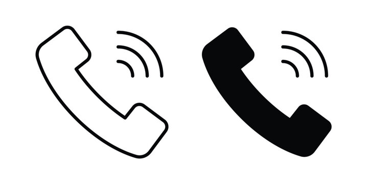 Phone call icon on white background editable stroke and solid flat.