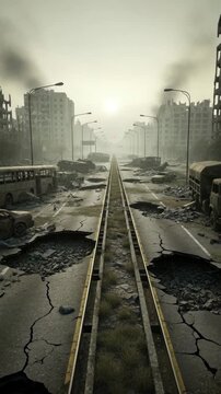 Post-Apocalyptic Ruined City Street After War