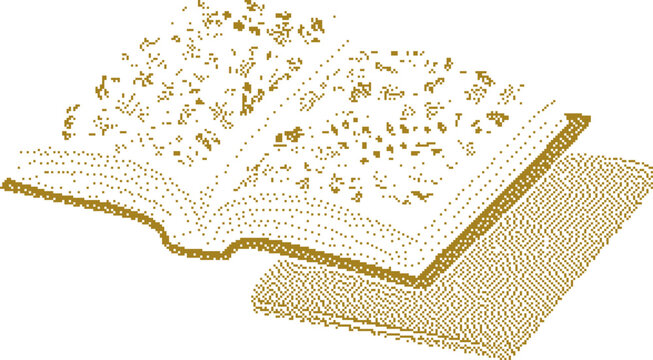 Open book with intricate patterns in warm golden light against a neutral background