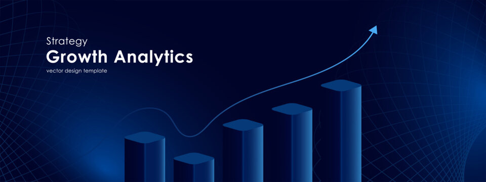 Analytics growth up 3D rectangular cubes, business investment statistics, financial analysis, trading statistics vector illustration