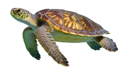 Green Sea Turtle Swimming with Textured Shell and Flippers © Ines