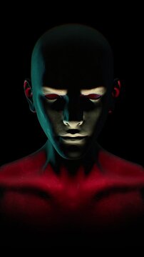 A hollow mannequin style humanoid clone in the darkness.