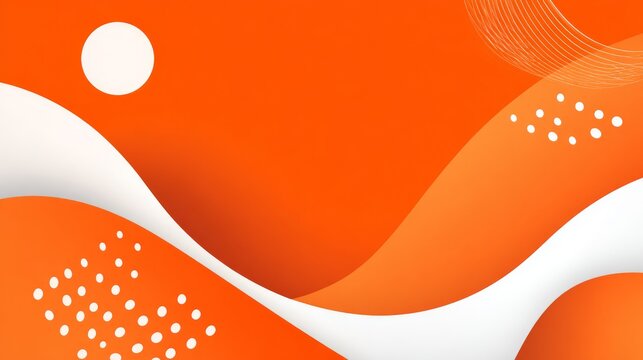 40.Contemporary abstract vector illustration with a round half-filled shape, decorative white spots, smooth white wavy lines, bold orange background, clean and artistic visual style