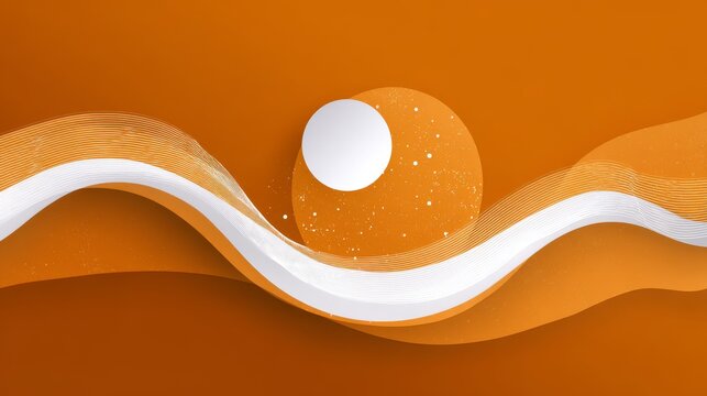 40.Contemporary abstract vector illustration with a round half-filled shape, decorative white spots, smooth white wavy lines, bold orange background, clean and artistic visual style