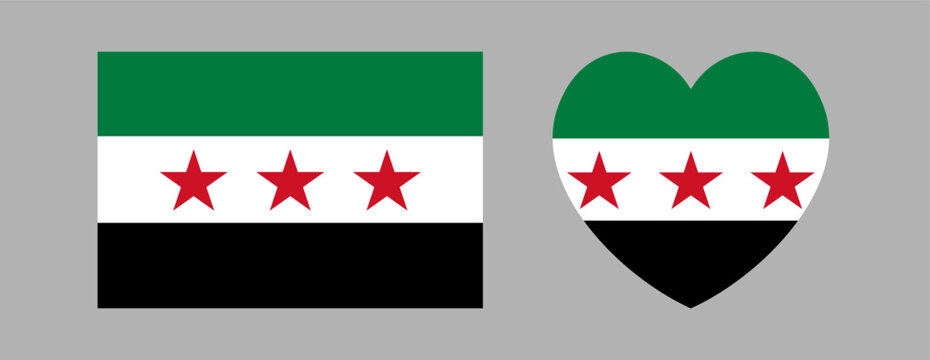 Syria country flags heart, rectangular sticker, background. New icon national flag of Syrian Arab republic. Syria flag in rectangle, heart shape button, badge, banner.