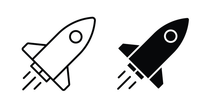 Rocket launch icon on white background editable stroke and solid flat.