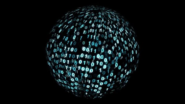 Digital Binary Sphere Rotation Loop  (Cyber Data Animation Background)