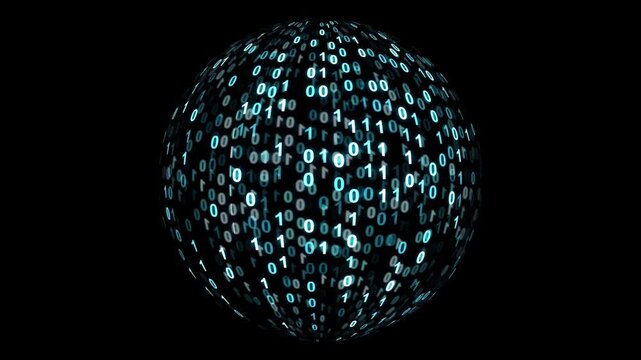 Digital Binary Sphere Rotation Loop  (Cyber Data Animation Background)