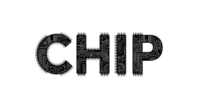 The word CHIP rendered in a stylized, textured font resembling a circuit board.