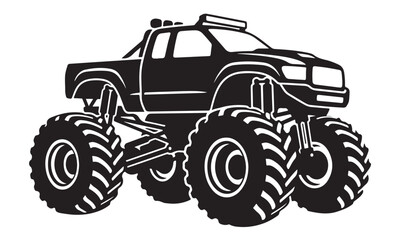 Monster truck silhouette, offroad monster truck, motorsport vehicle, vector isolated on white © binh