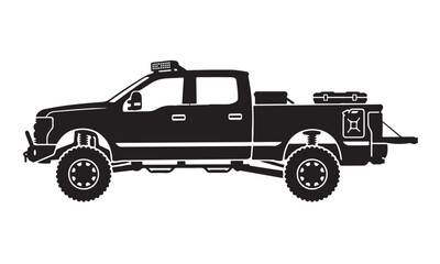 Lifted pickup truck silhouette, offroad pickup truck, offroad vehicle, vector isolated on white © binh