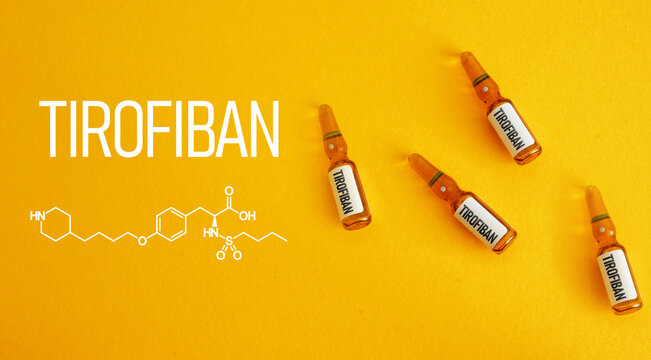 Tirofiban antiplatelet drug concept, glycoprotein IIb IIIa inhibitor used in cardiology for prevention of thrombosis, acute coronary syndrome treatment and blood clot reduction
