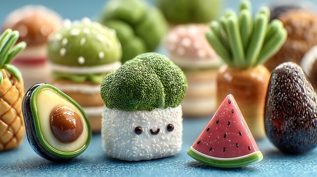 vibrant claymation fruit and vegetable icons for diet planner illustrator