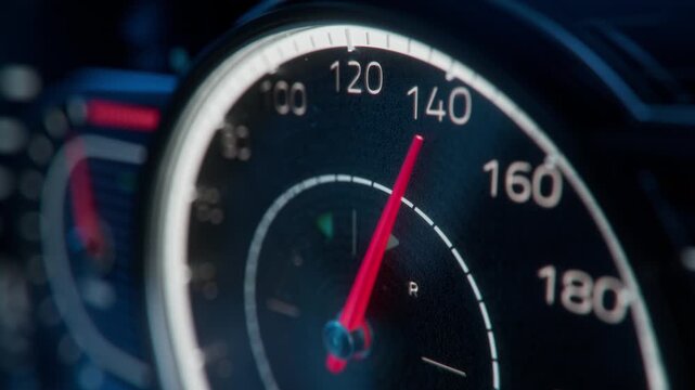3D animation: Close-up Shot of Analogue Gauge Cluster of a Vintage Sports Car. Classic Analogue Speedometer Showing Quick Acceleration of a Vehicle. Concept: Speed, Acceleration Performance and Power.