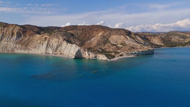 Cinematic Drone Approach to Cape Aspro White Cliffs and Turquoise Sea in Pissouri Cyprus